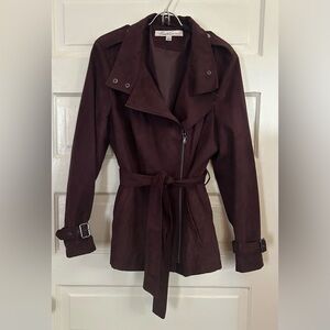 NWOT Kenneth Cole Rich Burgundy Microsuede Trench Coat, size L